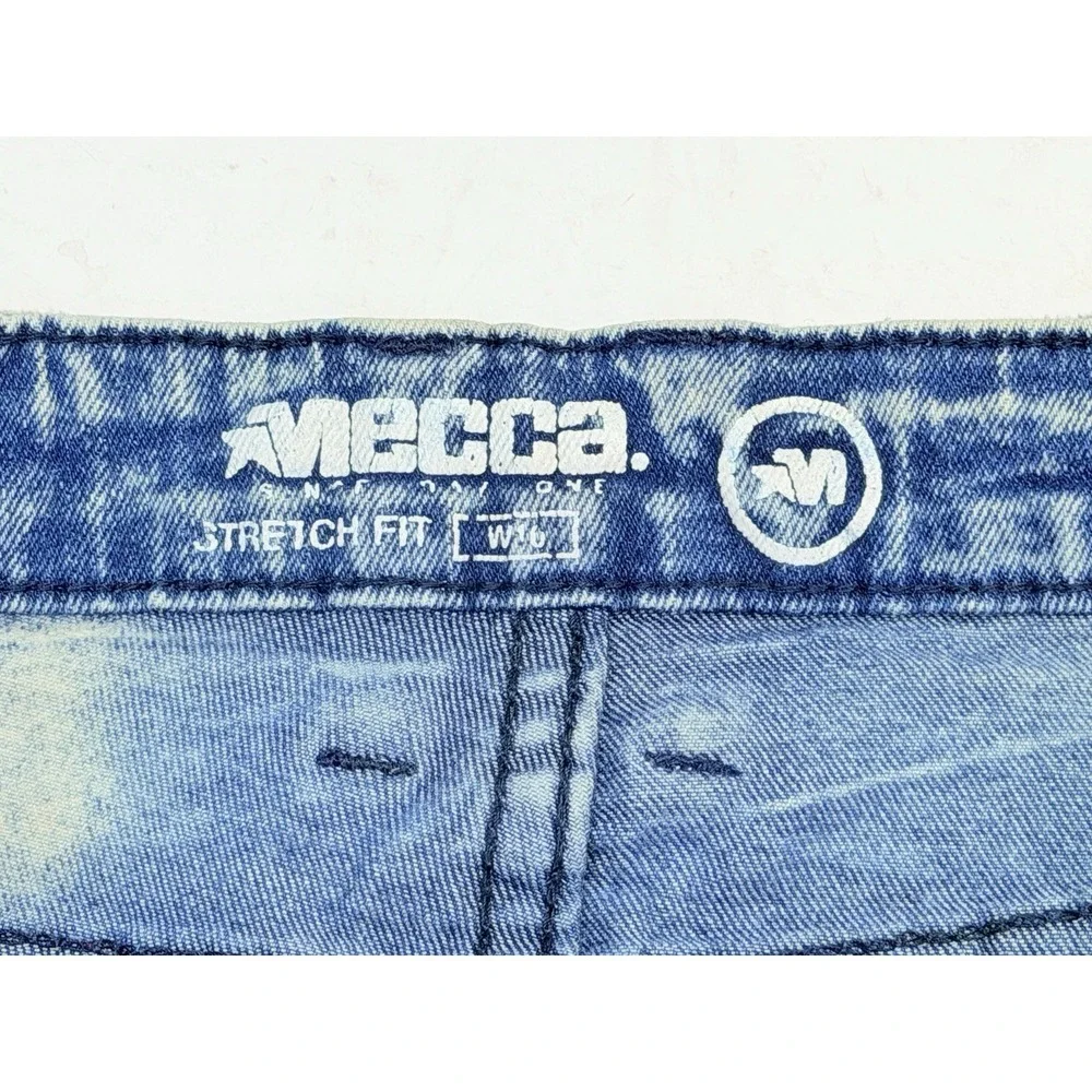 Mecca Stretch Fit Moto Jeans Youth Boys Size 10 Blue Acid Wash Distressed